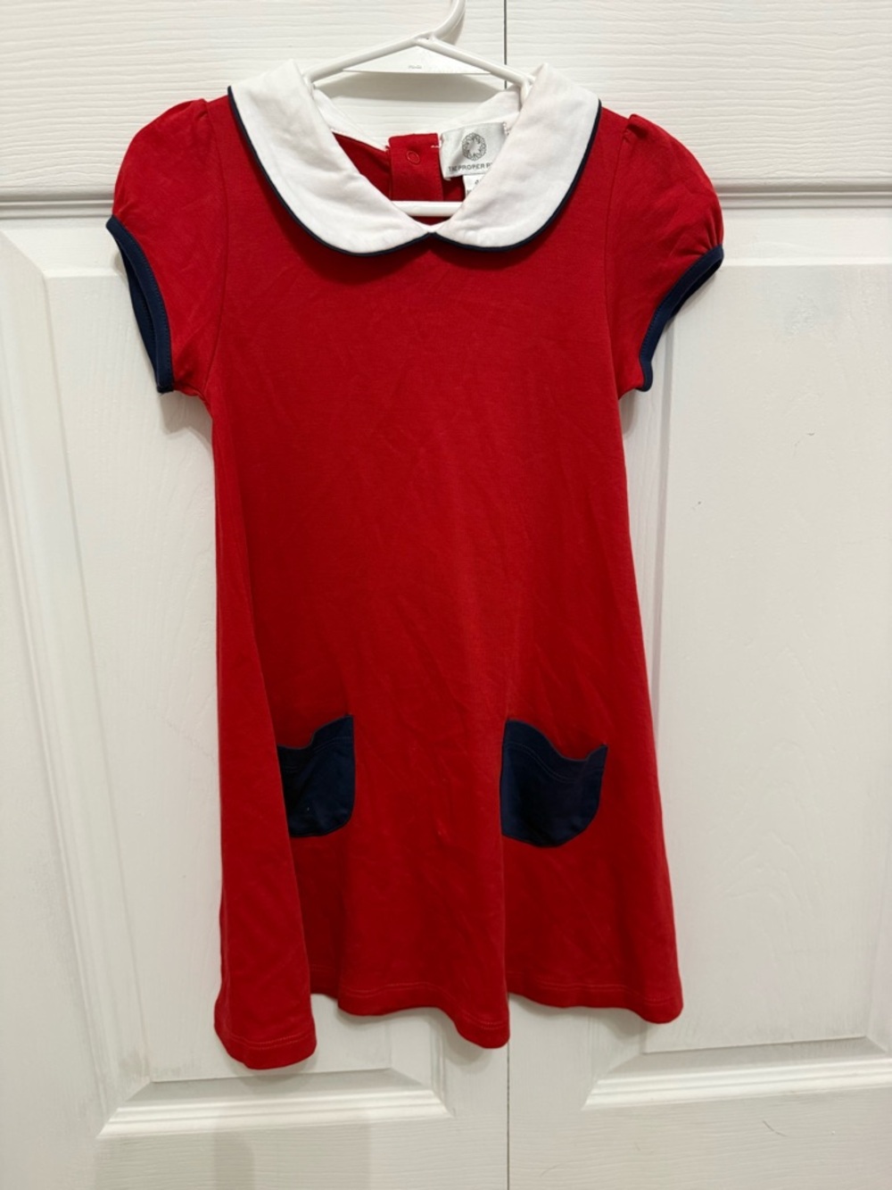 Proper Peony Dress with White Peter Pan Collar and Navy Trim